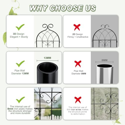 YOBAZAN 4 Pack 71x19.7in Rustic Iron Arch Decoration Garden Trellis with Black Metal Coating – Perfect for Supporting Climbing Plants Outdoor, Roses, Vines, Flowers, and Vegetables. - Image 5
