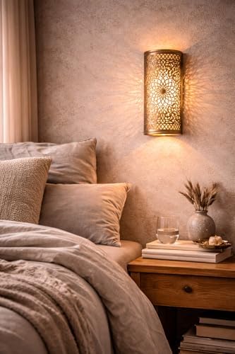 Set of 2 Moroccan Brass Wall Lamp Sconce Home Decor, Handmade Lighting Copper Metal Lights Turkish Lamp, Ramadan Candle Lantern, Candle Holder, Indoor Outdoor, Patio, Porch, Shelf, Garden (Kasbah) - Image 4