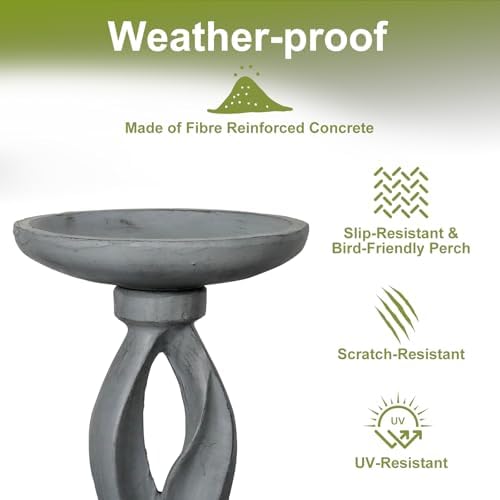 SKYFIRE 21.85 Inch Tall Pedestal Bird Bath, Fibre Reinforced Concrete Birdbath with Twisted Base, Weather Resistant & Durable Bird Bath for Garden Patio Lawn Backyard, Gray - Image 3