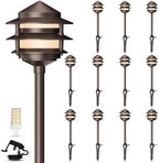 Gardencoin Pagoda Low Voltage Landscape Pathway Lights, 12V Outdoor LED Path Lights Wired, Aluminum Walkway Lighting with 4W 2700K Replaceable G4 Bulb, Bronze Classic 3-Tier Lantern, 12 Pack by Gardencoin