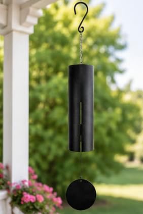 Carson 36" Black Cylinder Wind Chime – Deep Tone Outdoor Wind Chime with Adjustable Striker, Powder-Coated Steel Hanging Chime for Patio, Porch, Garden & Memorial Decor - Image 2
