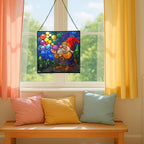 Bubble Blowing Gnome Stained Glass Suncatcher – Square Hanging Window Panel for Home or Greenhouse – Whimsical Glass Art Gift for Garden Lovers, Christmas, Halloween, Father Days VztFRs - Image 5
