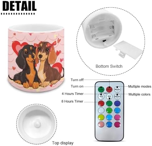 Cute Dachshund Heart Print Flameless Candles with Remote Battery Operated Candles with Timer Flickering LED Battery Operated Pillar Tealights for Valentines Day Home Decorations - Image 2