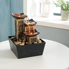 GOSSI Indoor 3-Tier Tabletop Water Fountain with Soothing Sound, Simulation Stone Pillar Design, Natural River Rocks, Reflective Lighting for Meditation and Relaxation - Image 5