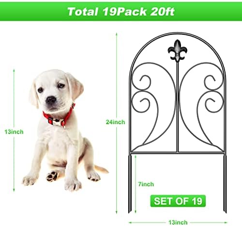 Decorative Garden Fence 19 Pack, 24in(H) x 20ft(L) Animal Barrier Fence, Rustproof Metal Fencing for Yard, Dog Rabbits Wire Section Garden Edging Border for Yard Patio Garden, Arched - Image 2
