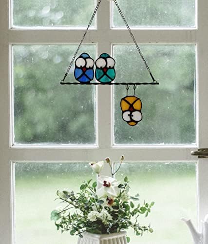 Multicolor Owl on a Wire Stained Glass Window Hanging, Bird Suncatcher for Windows Panels Hangings Hummingbird Ornament Decoration for Wall Home Garden Decor Bird Gift for Owl Lovers - Image 5