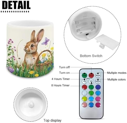 4 Pack Floral Bunny Flameless Candles with 18-Key Remote Battery Operated Candles with Timer Easter Day Flickering LED Elictric Pillar Tealights for Living Room Bedroom Home Decor - Image 2
