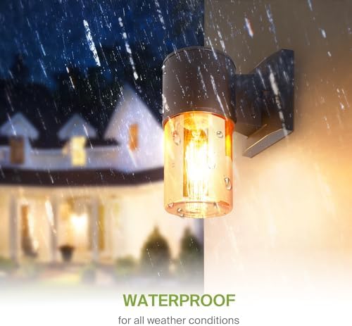 ASD Amber Glass Outdoor Wall Lights - 60W 120V E26 Base ETL Exterior Lighting Fixtures, LED/CFL/Incandescent Bulb Outdoor Lights for House, Waterproof Patio Wall Sconces & Porch Decor 2 Pack - Image 7