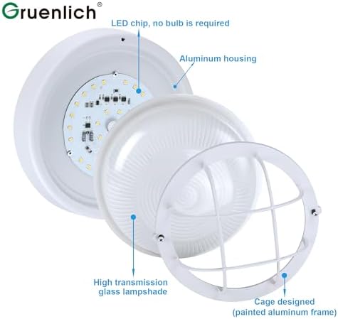 GRUENLICH LED Bulkhead Light, 8" Round Aluminum, 3000K, White, 2 Pack - Image 3