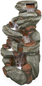 Alpine Corporation WIN1548 Outdoor Floor Cascading Stone Fountain with LED Lights, Tiered Garden Water Fountain, 53" H, Gray - Image 3