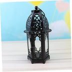 Iron Candle Lantern 2pcs Black Iron and Glass Xmas Hanging - Image 5