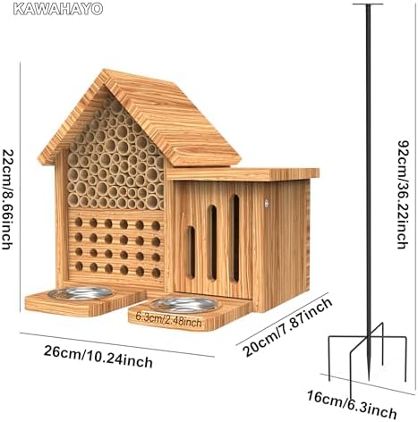 Mason Bee House Wooden Butterfly House with Feeders and Metal Stake, Insect Hotel for Garden Backyard, Natural Handmade Waterproof Bugs House, Attracts Bee, Butterfly, Ladybirds Pollinators - Image 2