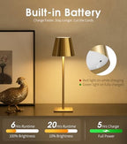 UME 3 Pack Cordless Table Lamp, Battery Operated Lamp - Portable Waterproof Rechargeable Table Lamp w/ 3 Color Temps & Stepless Dimming for Dinner, Desk, Cafe, Outdoor (Brushed Gold) - Image 5