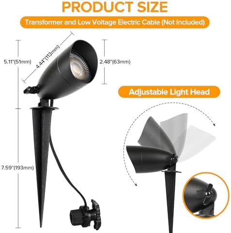 LUTEC 12V Low Voltage Landscape Lighting, Die-cast Aluminum Spot Lights with Connectors, IP65 Waterproof Outdoor Landscape Spotlights, 5W 550LM Warm White 3000K for Tree Garden Yard Pathway, 8 Pack - Image 6