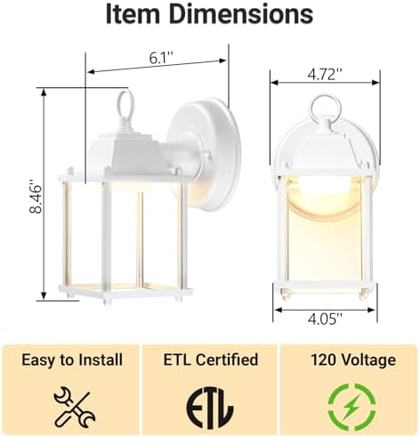 LIT-PaTH Outdoor Wall Light Fixture, Aluminum, LED 3000K, White, 1 Pack - Image 6