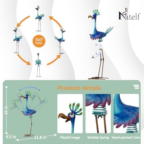 Natelf Metal Wacky Peacock Garden Outdoor Statue for Yard Patio 26 Inch - Image 3