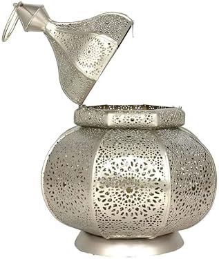 Iron Hanging Tealight Outdoor Moroccan Candle Lantern, Metal Finish Type Candle Lantern Gift for Home and Outdoor Décor (Silver) by Rajbhoomi_handicrafts