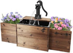 OIPRTGFJ Outdoor Water Fountain,Floor Wooden Rectangular Pump Old-Fashioned Fountain with Flower Box,Electric Decorative Hand Pump, Outdoor Water Feature for Garden Patio Backyard by OIPRTGFJ