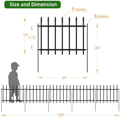 Decorative Metal Garden Fence 18" x 10', Small Fence Border with Stakes - Image 4