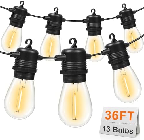 GvvooHome LED Outdoor String Lights 36FT Patio Lights with 13 Shatterproof S14 Replaceable Bulbs(1 Spare), Outside Hanging Lights Waterproof for Porch, Deck, Garden, Backyard, Balcony, 2700K Dimmable by GvvooHome