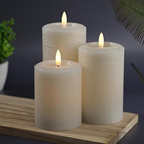 LumiPur Essentials Natural Glow Flameless Flickering Wax Pillar 3 Pack LED Candles (3" x 4" 5" & 6") Gray Fog by LumiPur