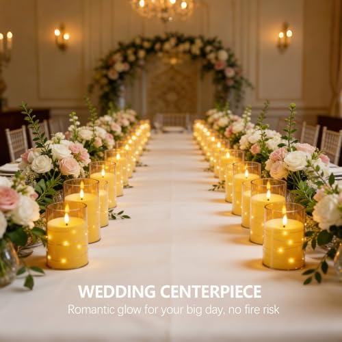 kakoya Flameless LED Candles with Timer 12 Pc Flickering Flameless Candles for Romantic Ambiance and Home Decoration Stable Acrylic Shell,with Embedded Star String，Battery Operated Candles(Gold) - Image 2