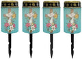 Poceacles Cross Solar Lights Outdoor for Cemetery Grave Decorations, Fake LED Pillar Candles Solar Powered Waterproof Outdoor Stake Lights Grave Markers, Colorful Lily Cross Teal, Pack of 4 by Poceacles