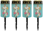 Poceacles Cross Solar Lights Outdoor for Cemetery Grave Decorations, Fake LED Pillar Candles Solar Powered Waterproof Outdoor Stake Lights Grave Markers, Colorful Lily Cross Teal, Pack of 4 by Poceacles