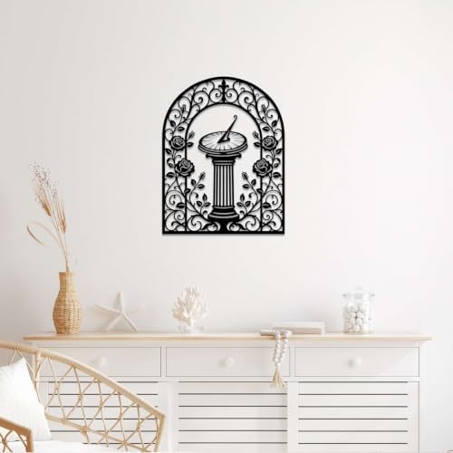 Sundial and Rose Garden Metal Wall Art, Metal Signs, Metal Outdoor Decor, WallArt Decor, Vintage Gothic Artwork, Elegant Wall Decoration for Living Room Bedroom, Stunning Home Decor Piece. (Black,24inch) - Image 5