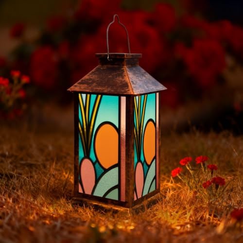 Solar Lantern Retro Frosted Glass Fox Art Outdoor Waterproof Garden Hanging Lantern Solar Powered Lighting Outside Solar Light for Patio Yard Camping, Gifts for Women Mom by Unknown