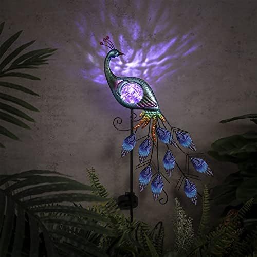 TERESA'S COLLECTIONS 2 Pack Peacock Solar Garden Lights, Metal Garden Decor for Outside, Solar Outdoor Lights Decorative Stake Lawn Ornaments Yard Art for Patio Decorations - Image 3
