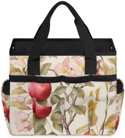 Apples Flowers Garden Tool Bag Tote for Men Women Multiple Pockets Wide Mouth Heavy Duty Waterproof Tool Organizer Bag for Outdoor Lawn Yard Portable Gardening Storage With Elasticbands by Unknown
