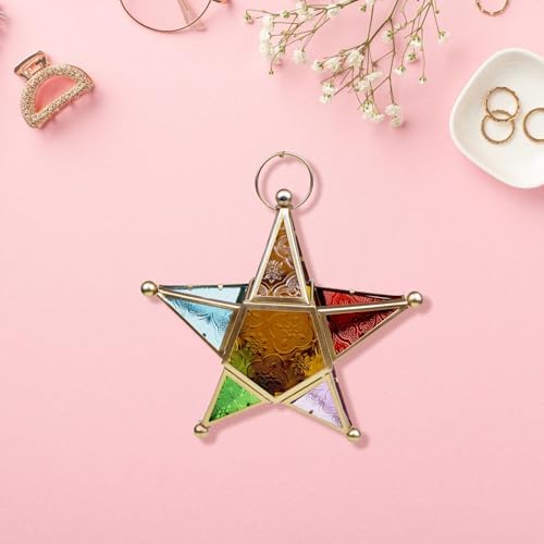 Windproof Tealight Holder Antique Multicolored Glass Moroccans Styles Home Garden Hanging Lamp Ornament Gift Colored Glass Wind Lamp Holder - Image 7
