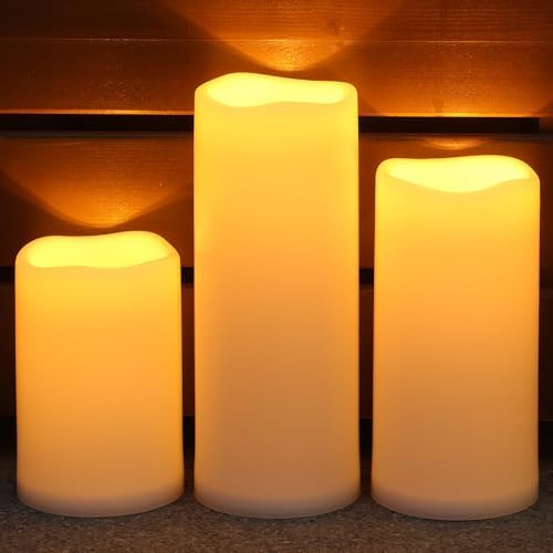 Large Waterproof Outdoor Solar Flameless Candles, 6" 8" 10" x 4" - 3 Pack by NURADA