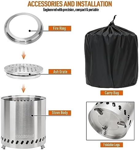 Portable Table Top Fire Pit with Stand, 8.6" Stainless Steel Mini Outdoor Low Smoke Burning Tabletop Firepit Fueled by Pellets or Wood, for Outside Camping - Image 2