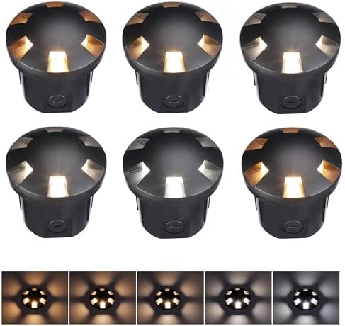 CLOUDY BAY [6 Pack] 6W LED Landscape Well Lights, 12-24V Low Voltage In-Ground Uplights IP65 Waterproof Aluminum Turret Top Anti-Glare,5CCT Selectable 2700K/3000K/3500K/4000K/5000K,Black by CLOUDYBAY