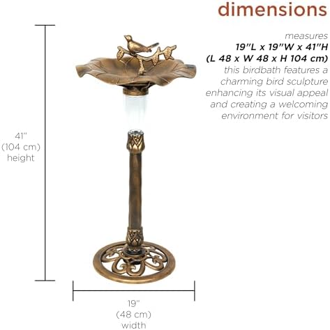 Alpine Corporation TEC316SLR Solar Birdbath with Birds and LED Light, LED Decor for Patio, Lawn & Garden, 41" H, Gold - Image 3
