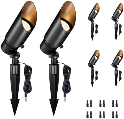 Landscape Spotlight - Soft & Natural White Selectable Setting Up Lights, 12V Outdoor Low Voltage Spot Lights, Stretchable Shroud Wired LED, Waterproof Aluminum Black for Patio Wall 6 Pack by Varmtalys