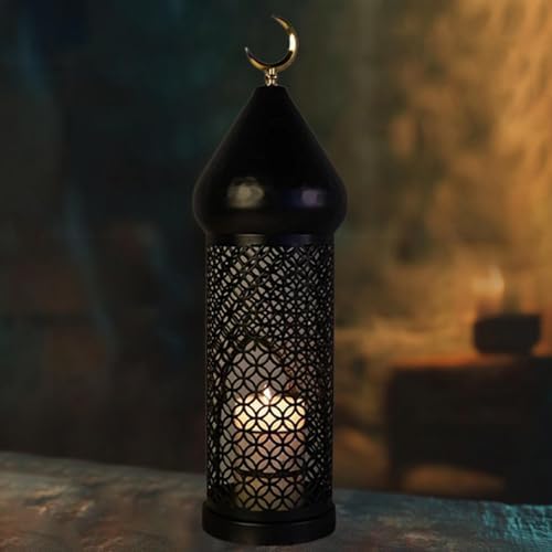 Indoor Lantern Hanging Candle Holder Lantern Led Lamp Iron Lamp with Hollow Frame for Subtle Lighting Suitable for Party Home Study Living Room Event, 36.5cmx9.8cm - Image 5