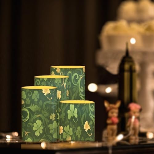 4 Pack Shamrocks Flickering Flamless Candles with Remote Floral LED Battery Operated Elictric Pillar Candles with Timer Control for St Patrick's Day Home Decorations - Image 3