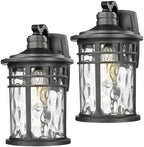 Darkaway 2pcs Large Outdoor Porch Lights Wall Mount, 15inch Outside Light Fixtures Sconces Wall Lighting with Water Ripple Glass Waterproof Exterior Lights for Patio Yard Garage by Darkaway