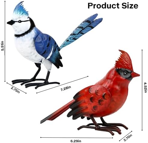 Shorayn Cardinal Decor Garden Statues Metal Bird Yard Art Sculptures,Standing Blue Jay Figurine Outdoor Decoration for Lawn Ornament,Christmas Housewarming Birthday Gifts for Women - Image 2