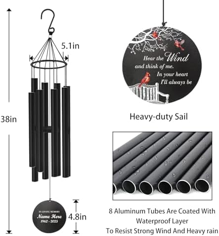 Personalized Wind Chimes, Memorial Gifts, Cardinal Wind Chime for Loss of Loved Dad/Mom, in Memory of Husband/Wife, 36inch Deep Tone Wind Chimes for Condolences - Image 6