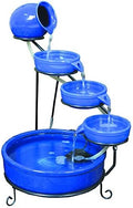 ASC Cascade Ceramic Solar Water Fountain Bowls 5 Tierd with Panel Pump Cascading Garden Decoration Bird Iron Frame by ASC