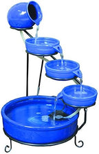 ASC Cascade Ceramic Solar Water Fountain Bowls 5 Tierd with Panel Pump Cascading Garden Decoration Bird Iron Frame by ASC