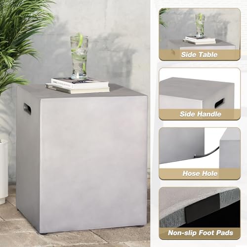 Propane Tank Cover Table, 20 LB Propane Tank Storage Box, Modern Outdoor Gas Tank Covers Hideaway Table for Propane Fire Pit and Gas, Square Tank Holder with Handles (Gray) 16'' X 20'' - Image 3