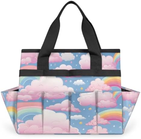 Cute Garden Tool Bag Organizer Heavy Duty Clouds Rainbow Gardening Tote Bag with 10 Pockets for Women Men Gardening Gifts by Home