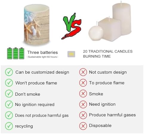 4 Pack Flickering Flamless Candles with Remote Battery Operated Elictric LED Pillar Candles with Timer for Outdoor Beach Wedding Coastal Home Decorations, Ocean Starfish - Image 5