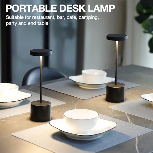 Cordless Rechargeable Table Lamp, 4000mAh Battery Operated, Black, 2 Pack - Image 5