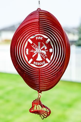 SWEN Products Fire Rescue Circle Swirly Metal Wind Spinner by SWENProducts